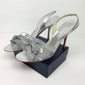 Edmundo Castillo  Metallic Silver Sandals Heels Italy Sz 8B